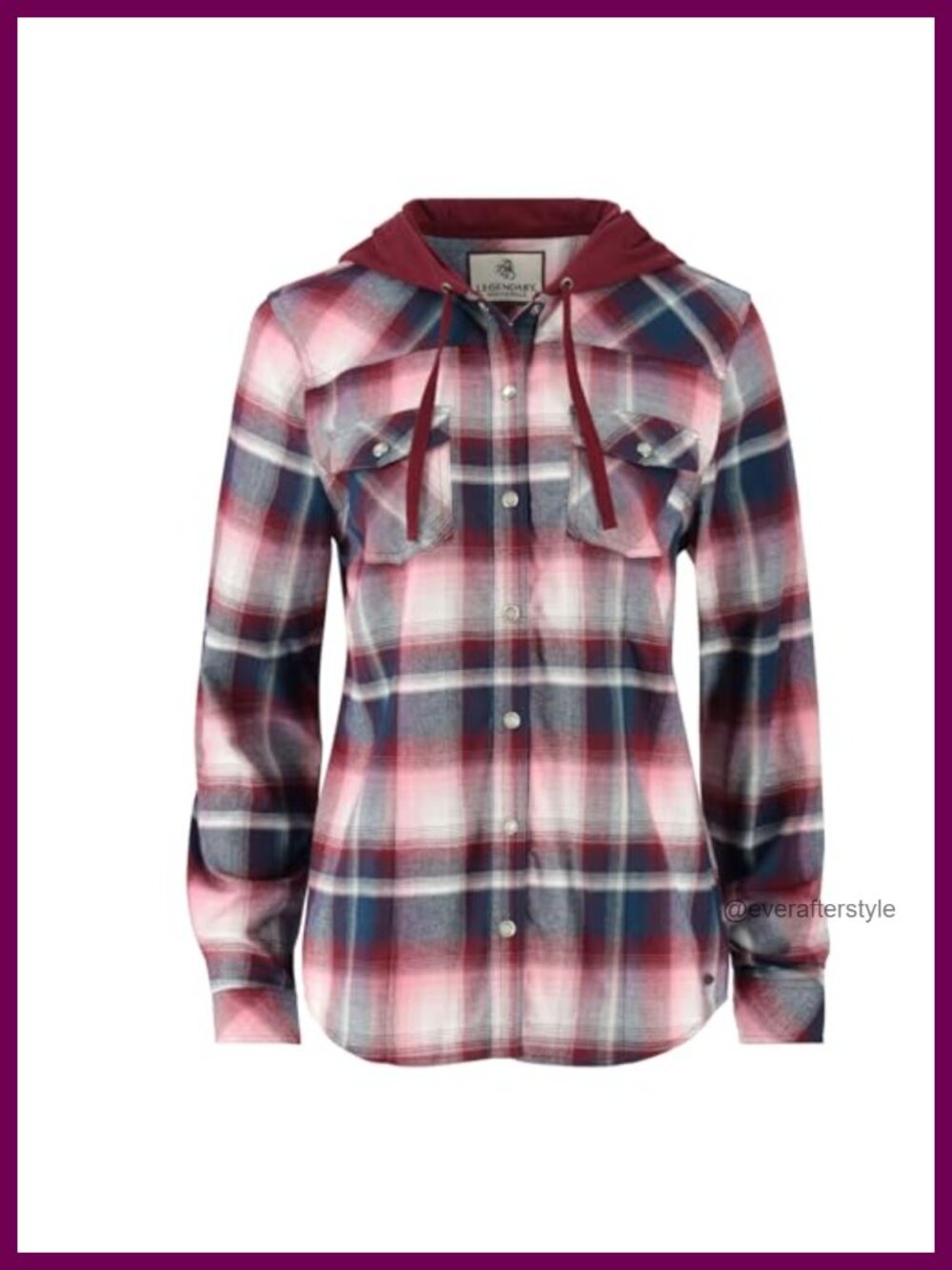 Hooded Flannel Snap Front Shirt Long Sleeve Plaid Chest Pocket